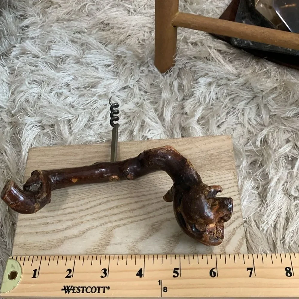 Laurent Siret Rocheford Burl Wood Grapevine‎ Corkscrew Wine Bottle Opener Vtg